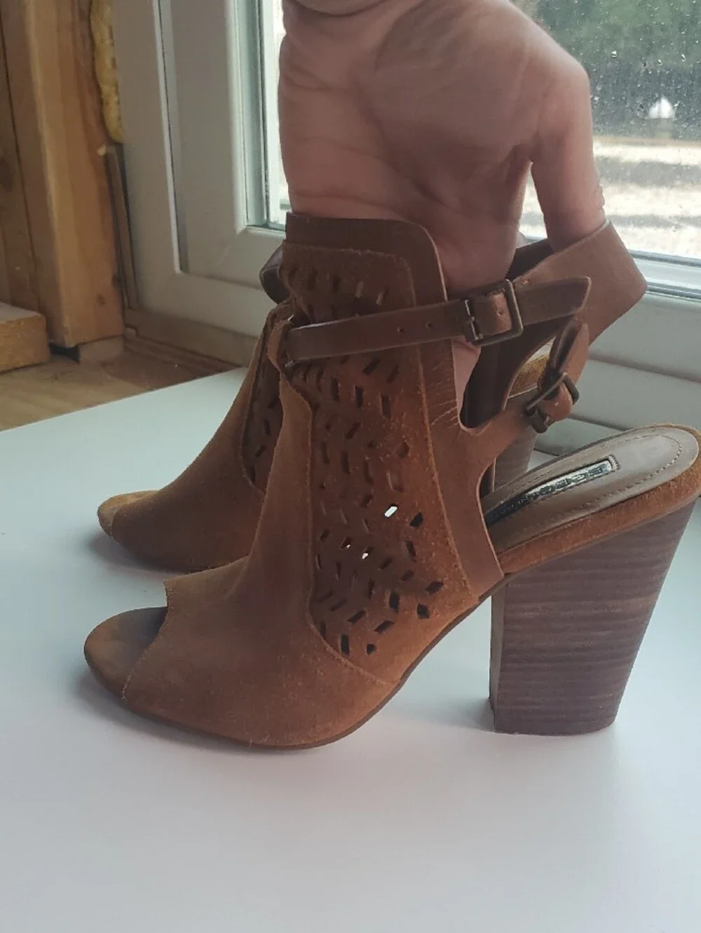Women's Brown Suede Open-Toe Block Heel Sandals